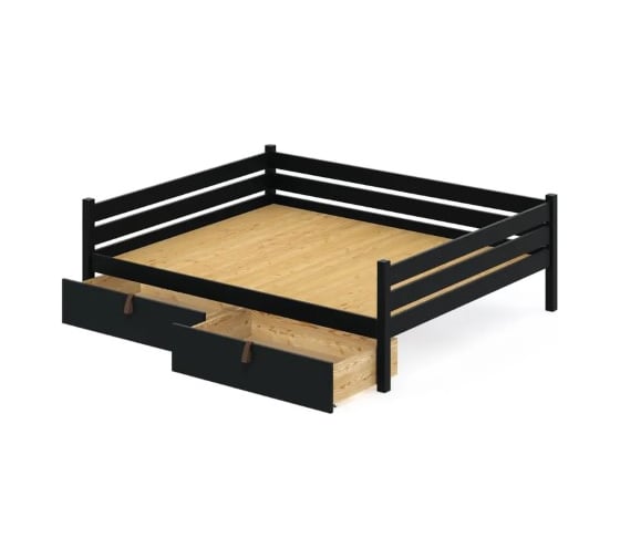 Тахта двуспальная Solarius из массива сосны со сплошным основанием, 180x200 см, габариты 190x210 см, с двумя выкатными ящиками, цвет антрацит tahta180-200ser-full-2yash 1