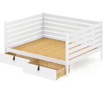 Тахта двуспальная Solarius из массива сосны со сплошным основанием и высокими бортиками, 180x190 см, габариты 190x200 см, с двумя выкатными ящиками, цвет белый tahta-spin180-190bel-full-2yash