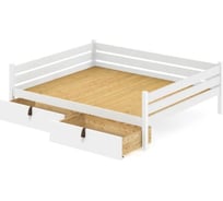 Тахта двуспальная Solarius из массива сосны со сплошным основанием, 140x180 см, габариты 150x190 см, с двумя выкатными ящиками, цвет белый tahta140-180bel-full-2yash