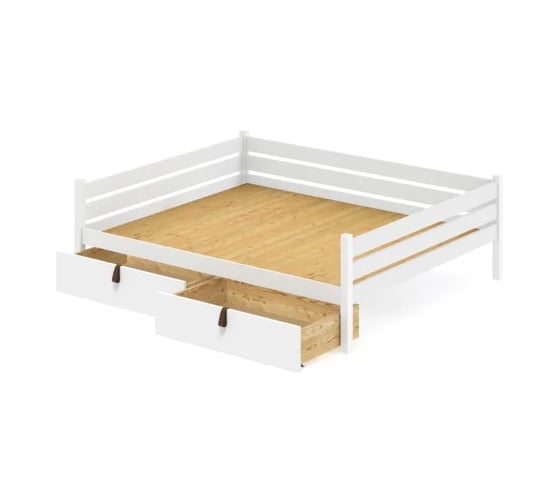 Тахта двуспальная Solarius из массива сосны со сплошным основанием, 140x180 см, габариты 150x190 см, с двумя выкатными ящиками, цвет белый tahta140-180bel-full-2yash 1