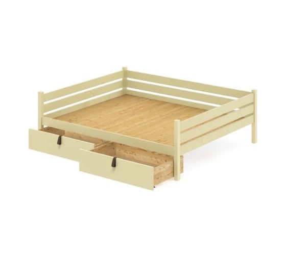 Тахта двуспальная Solarius из массива сосны со сплошным основанием, 160x170 см, габариты 170x180 см, с двумя выкатными ящиками, цвет ванили tahta160-170van-full-2yash 1