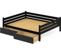 Тахта двуспальная Solarius из массива сосны со сплошным основанием, 160x170 см, габариты 170x180 см, с двумя выкатными ящиками, цвет черный оникс tahta160-170onix-full-2yash