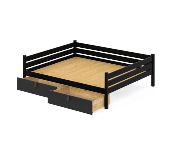 Тахта двуспальная Solarius из массива сосны со сплошным основанием, 180x180 см, габариты 190x190 см, с двумя выкатными ящиками, цвет черный оникс tahta180-180onix-full-2yash 1