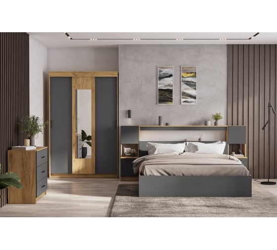 Кровать Арника с проложками 160x200 Вена, дуб золотой, графит серый 00-00164540