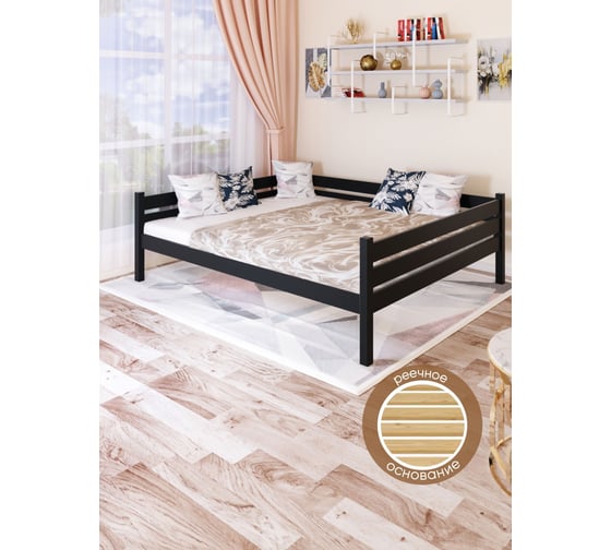 Тахта двуспальная Solarius из массива сосны, с реечным основанием, 160x160 см, габариты 170x170 см, цвет антрацит tahta160-160ser 1