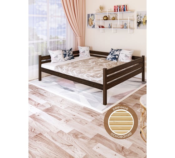 Тахта двуспальная Solarius из массива сосны, с реечным основанием, 160x200 см, габариты 170x210 см, цвет венге tahta160-200ven 1