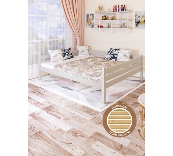 Тахта двуспальная Solarius из массива сосны, с реечным основанием, 120x180 см, габариты 130x190 см, цвет платины tahta120-180plat 1