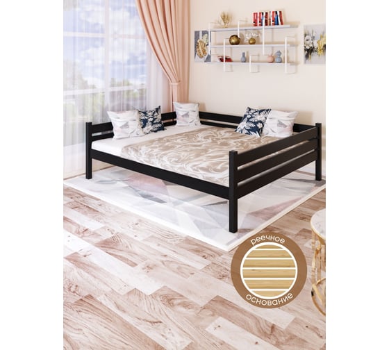 Тахта двуспальная Solarius из массива сосны, с реечным основанием, 140x160 см, габариты 150x170 см, цвет черный оникс tahta140-160onix 1