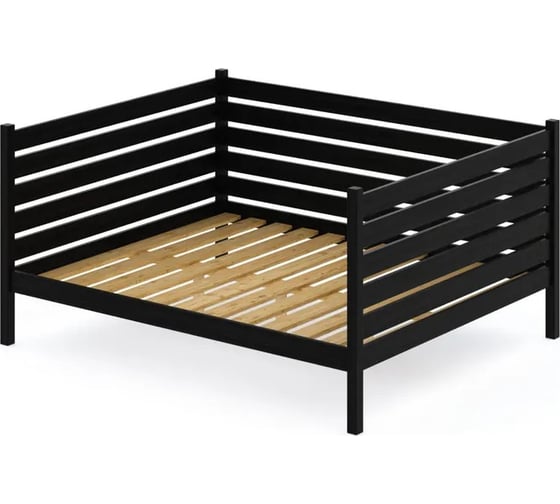 Тахта двуспальная Solarius из массива сосны, с реечным основанием и высокими бортиками, 160x180 см, габариты 170x190 см, цвет черный оникс tahta-spin160-180onix 1