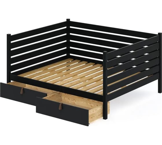 Тахта двуспальная Solarius из массива сосны, с реечным основанием и высокими бортиками, 180x180 см, габариты 190x190 см, с двумя выкатными ящиками, цвет антрацит tahta-spin180-180ser-2yash 1