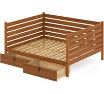 Тахта двуспальная Solarius из массива сосны, с реечным основанием и высокими бортиками, 160x190 см, габариты 170x200 см, с двумя выкатными ящиками, цвет ольхи tahta-spin160-190olha-2yash