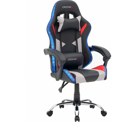Кресло компьютерное Quantum GM-155 RGB, подсветка, 2 подушки, кожзам, черн/сер/красн, Cromex 532955 1