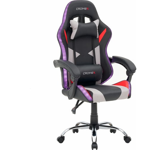 Кресло компьютерное Quantum GM-155 RGB, подсветка, 2 подушки, кожзам, черн/сер/красн, Cromex 532955