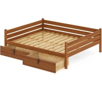 Тахта двуспальная Solarius из массива сосны, с реечным основанием, 120x170 см, габариты 130x180 см, с двумя выкатными ящиками, цвет ольхи tahta120-170olha-2yash