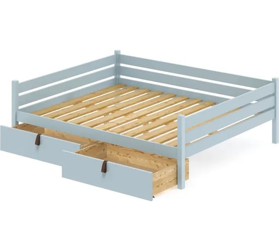 Тахта двуспальная Solarius из массива сосны, с реечным основанием, 120x160 см, габариты 130x170 см, с двумя выкатными ящиками, цвет голубой tahta120-160gol-2yash 1