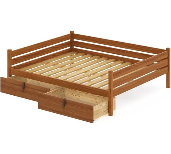 Тахта двуспальная Solarius из массива сосны, с реечным основанием, 160x180 см, габариты 170x190 см, с двумя выкатными ящиками, цвет ольхи tahta160-180olha-2yash 1