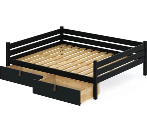 Тахта двуспальная Solarius из массива сосны, с реечным основанием, 180x190 см, габариты 190x200 см, с двумя выкатными ящиками, цвет антрацит tahta180-190ser-2yash 1