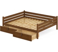 Тахта двуспальная Solarius из массива сосны, с реечным основанием, 160x200 см, габариты 170x210 см, с двумя выкатными ящиками, цвет темного дуба tahta160-200temd-2yash