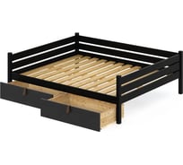 Тахта двуспальная Solarius из массива сосны, с реечным основанием, 180x200 см, габариты 190x210 см, с двумя выкатными ящиками, цвет черный оникс tahta180-200onix-2yash