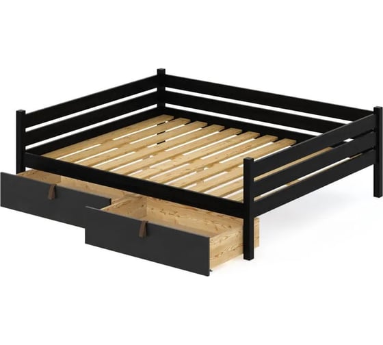 Тахта двуспальная Solarius из массива сосны, с реечным основанием, 180x200 см, габариты 190x210 см, с двумя выкатными ящиками, цвет черный оникс tahta180-200onix-2yash 1