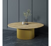 Журнальный круглый стол GENGLASS TRUBIS Wood с металлическим подстольем 600х600 мм, золотое подстолье столешница орех 120 см GGT-03-1-1-M-120