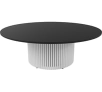 Круглый журнальный стол GENGLASS TRUBIS Wood с металлическим подстольем 600х600 мм, белое подстолье и чёрная столешница 120 см GGT-03-3-2-M-120