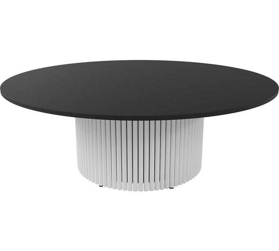 Круглый журнальный стол GENGLASS TRUBIS Wood с металлическим подстольем 600х600 мм, белое подстолье и чёрная столешница 120 см GGT-03-3-2-M-120