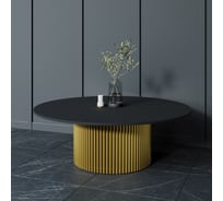 Круглый журнальный стол GENGLASS TRUBIS Wood с металлическим подстольем 600х600 мм, золотое подстолье и чёрная столешница 120 см GGT-03-1-2-M-120