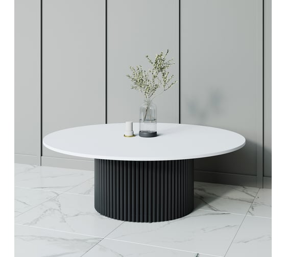 Круглый журнальный стол GENGLASS TRUBIS Wood с металлическим подстольем 600х600 мм, чёрное подстолье и белая столешница 120 см GGT-03-2-3-M-120 1