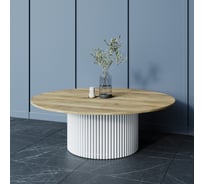 Круглый журнальный стол GENGLASS TRUBIS Wood с металлическим подстольем 600х600 мм, белое подстолье столешница орех 120 см GGT-03-3-1-M-120