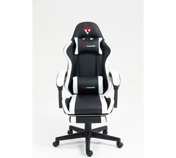 Кресло компьютерное игровое Стул Груп TopChairs Prophet с оттоманкой, черно-белый GF-8086 black+white