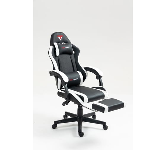 Кресло компьютерное игровое Стул Груп TopChairs Prophet с оттоманкой, черно-белый GF-8086 black+white