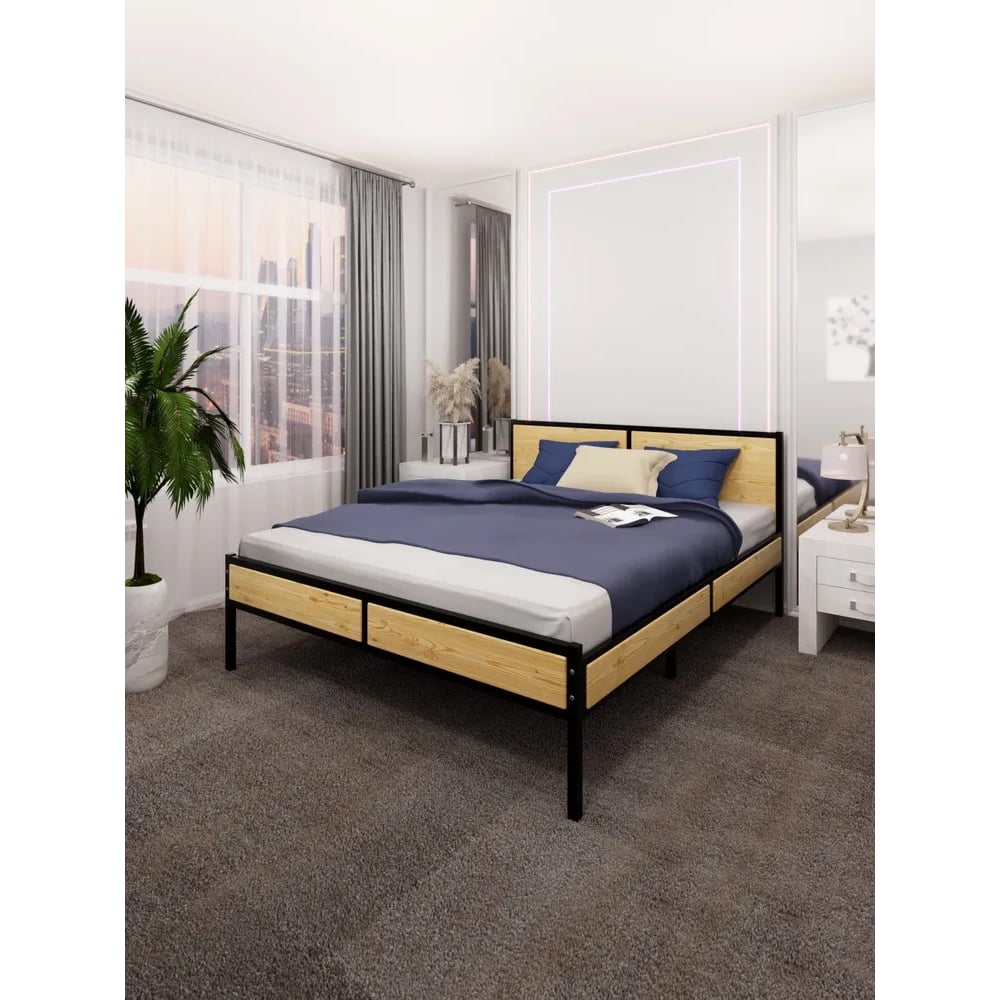 Кровать двуспальная Solarius Лофт с реечным основанием, лакированная с ...