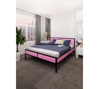 Кровать двуспальная Solarius Лофт с реечным основанием, цвет розовый с черным металлическим каркасом, 140x200 см kr140loft-roz-black