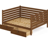 Тахта двуспальная Solarius из массива сосны, с реечным основанием и высокими бортиками, 180x190 см, габариты 190x200 см, с двумя выкатными ящиками, цвет темного дуба tahta-spin180-190temd-2yash