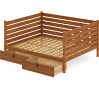 Тахта двуспальная Solarius из массива сосны, с реечным основанием и высокими бортиками, 120x160 см, габариты 130x170 см, с двумя выкатными ящиками, цвет ольхи tahta-spin120-160olha-2yash