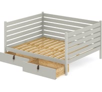 Тахта двуспальная Solarius из массива сосны, с реечным основанием и высокими бортиками, 160x200 см, габариты 170x210 см, с двумя выкатными ящиками, цвет платины tahta-spin160-200plat-2yash
