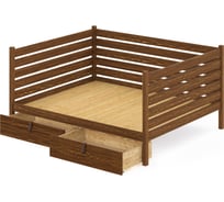 Тахта двуспальная Solarius из массива сосны, со сплошным основанием и высокими бортиками, 140x180 см, габариты 150x190 см, с двумя выкатными ящиками, цвет темного дуба tahta-spin140-180temd-full-2yash