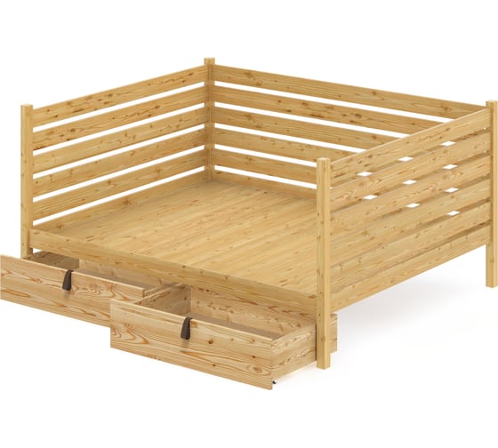 Тахта двуспальная Solarius из массива сосны, со сплошным основанием и высокими бортиками, 180x180 см, габариты 190x190 см, с двумя выкатными ящиками, лакированная tahta-spin180-180lak-full-2yash 1