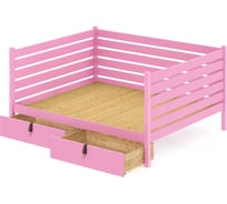 Тахта двуспальная Solarius из массива сосны, со сплошным основанием и высокими бортиками, 120x180 см, габариты 130x190 см, с двумя выкатными ящиками, цвет розовый tahta-spin120-180roz-full-2yash