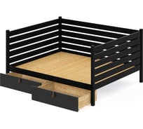 Тахта двуспальная Solarius из массива сосны, со сплошным основанием и высокими бортиками, 160x180 см, габариты 170x190 см, с двумя выкатными ящиками, цвет черный оникс tahta-spin160-180onix-full-2yash