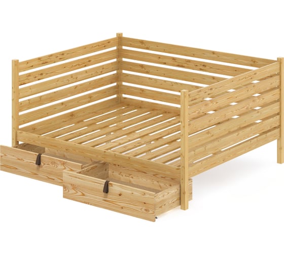 Тахта двуспальная Solarius из массива сосны с реечным основанием и высокими бортиками, 140x160 см (габариты 150x170), с двумя выкатными ящиками, лакированная tahta-spin140-160lak-2yash 1