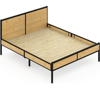 Кровать двуспальная Solarius Лофт со сплошным основанием, без шлифовки и покраски с черным металлическим каркасом, 120x200 см kr120loft-net-black-full