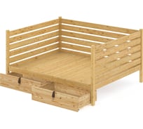 Тахта двуспальная Solarius из массива сосны со сплошным основанием и высокими бортиками, 160x180 см (габариты 170x190), с двумя выкатными ящиками, лакированная tahta-spin160-180lak-full-2yash