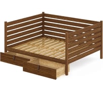 Двуспальная тахта Solarius из массива сосны с реечным основанием и высокими бортиками, 120x180 см (габариты 130x190), с двумя выкатными ящиками, цвет темного дуба tahta-spin120-180temd-2yash