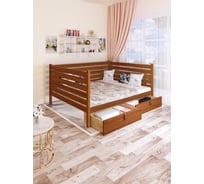 Двуспальная тахта Solarius из массива сосны со сплошным основанием и высокими бортиками, 180x190 см (габариты 190x200), с двумя выкатными ящиками, цвет ольхи tahta-spin180-190olha-full-2yash