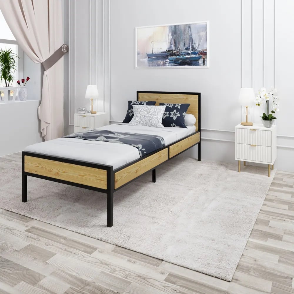 Односпальная кровать Solarius Лофт с реечным основанием, лакированная с ...