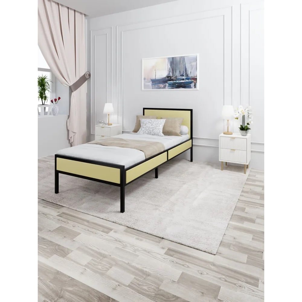 Односпальная кровать Solarius Лофт со сплошным основанием, цвет ванили ...