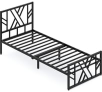Кровать односпальная Solarius Лофт Компакт цельнометаллическая, 90x200 см, с X-образным узором, цвет черный KOMP90met-X-black