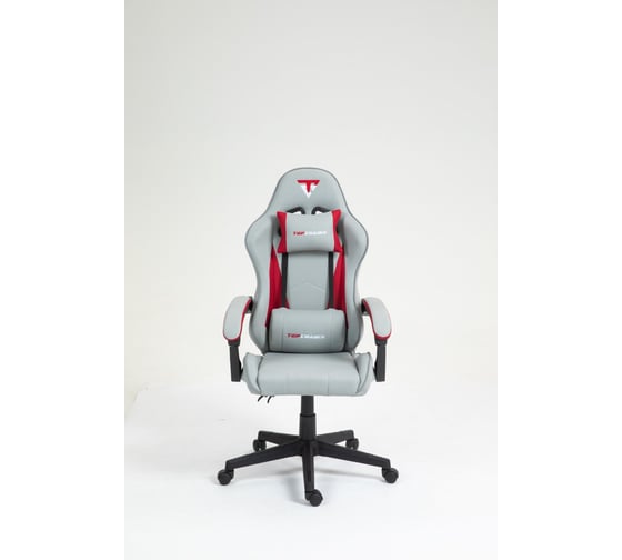 Кресло компьютерное игровое Стул Груп TopChairs Prophet с оттоманкой, ткань, серо-красный GF-8086 TT704+TT703